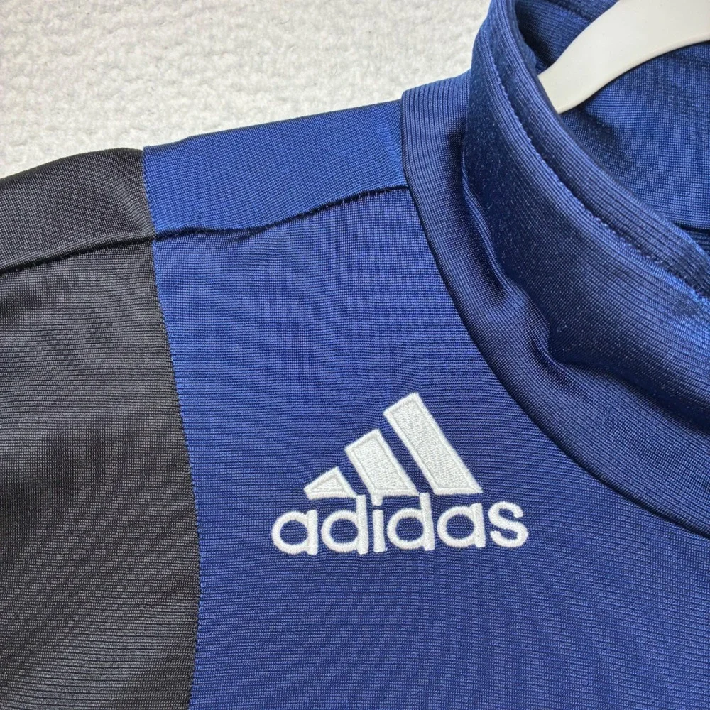 Y2K Adidas Track Jacket Men L Blue Black Full Zip Silky Hoodie Vintage